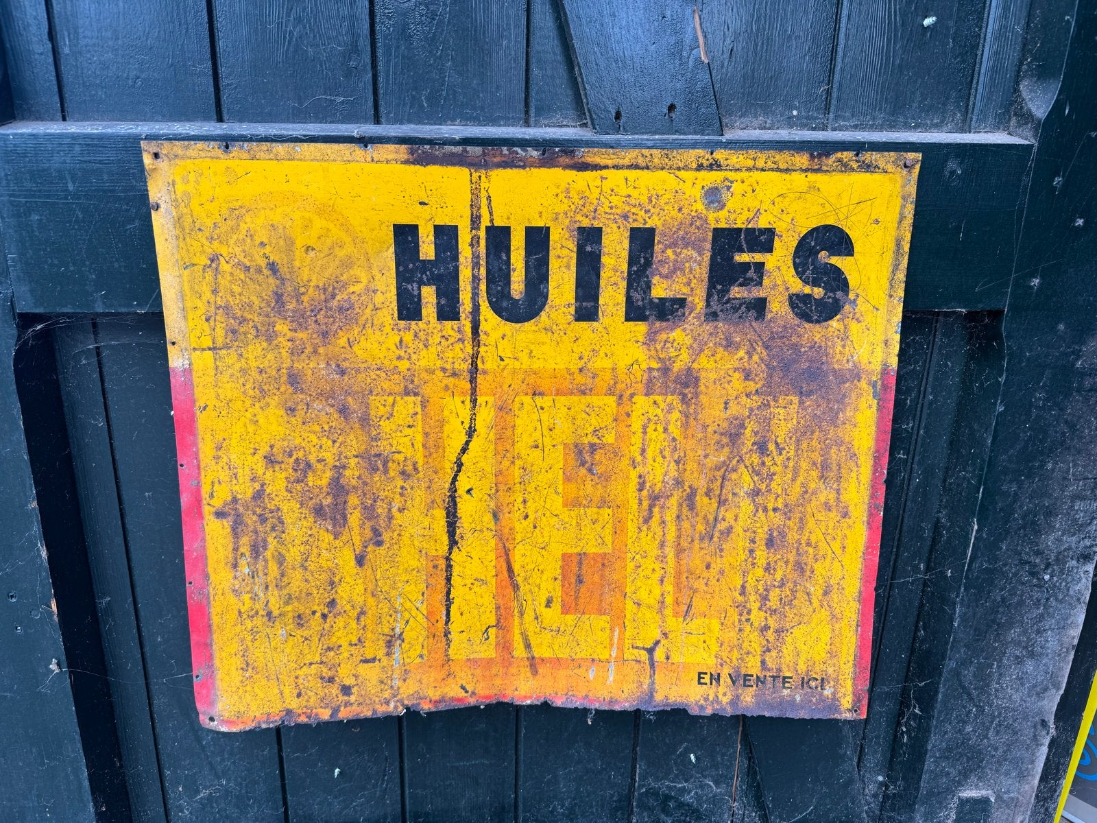 Vintage Reclamebord "Huiles" - Olie SHELL, Reclamebord, Gebruikt, ., Ophalen of Verzenden
