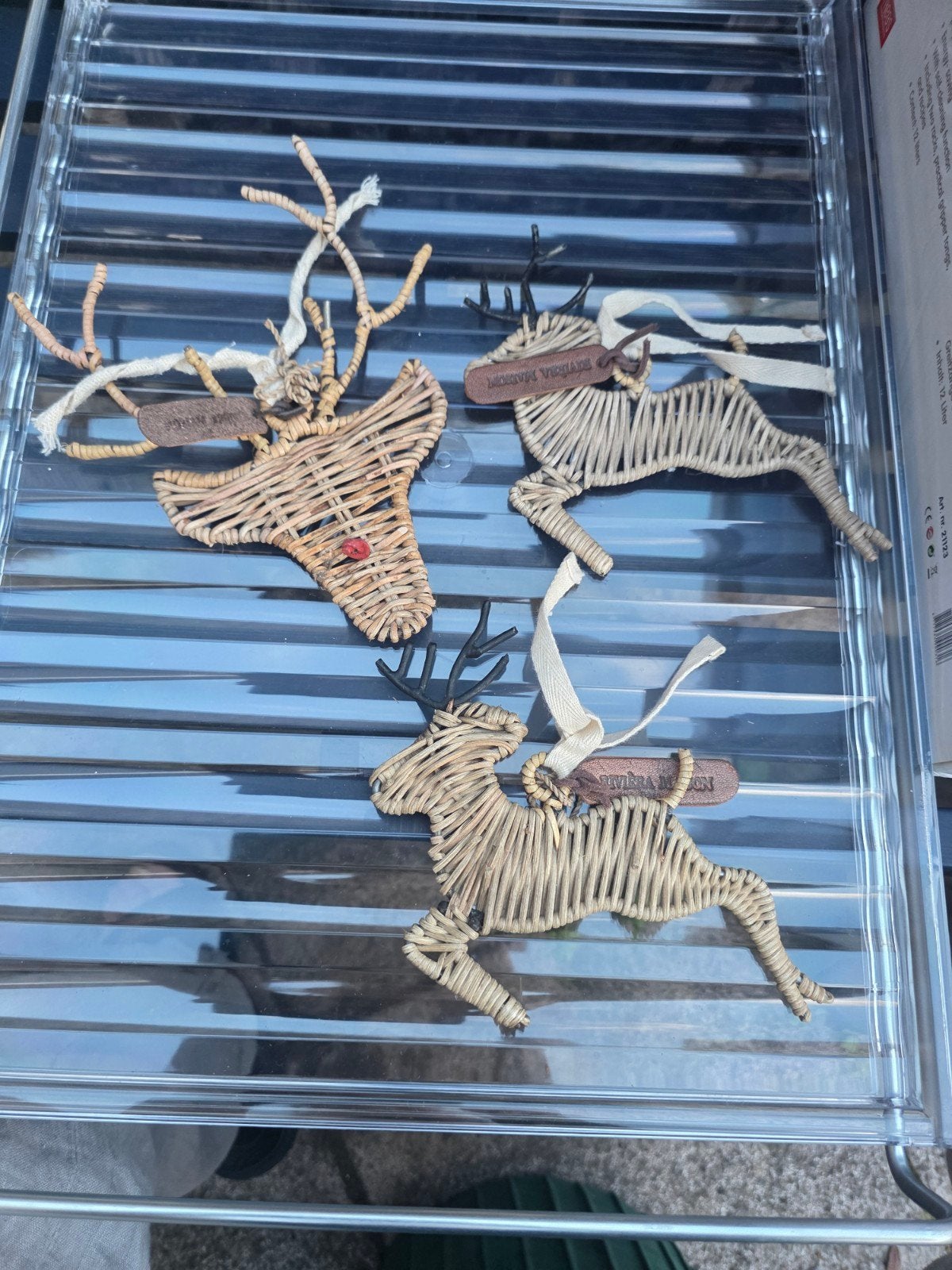 3 rendier kerst hangers riviera maison rattan, Ophalen