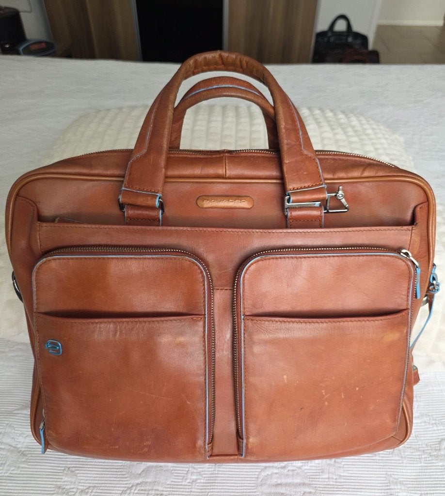 Piquadro laptop bag / tas 15” Black square - Mahony (16), Gebruikt, Bruin, 15 inch, Verzenden