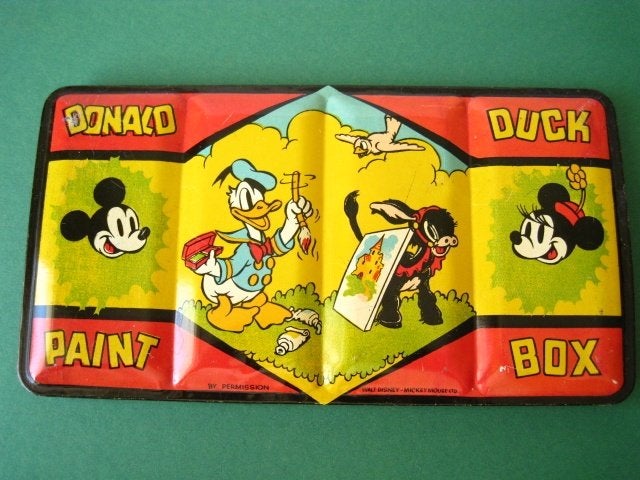 Donald Duck, M. Mouse blikken verfdoos 1950, Verzamelen, Gebruikt, Ophalen of Verzenden, Xxx, Xxx