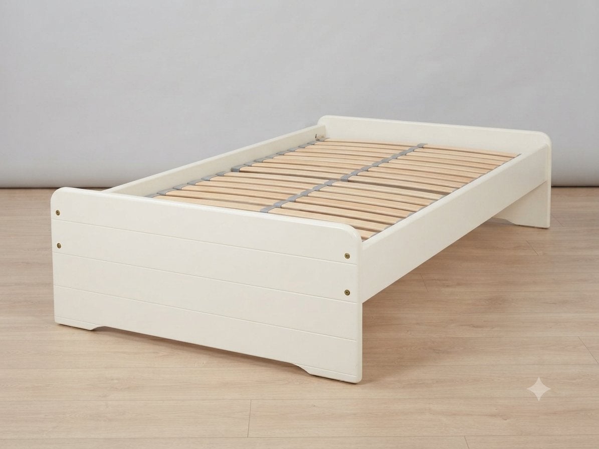 Mooi wit eenpersoonsbed 90x210 cm met lattenbodem, Huis en Inrichting, Slaapkamer | Bedden, Ophalen, Gebruikt, 90 cm, Eenpersoons