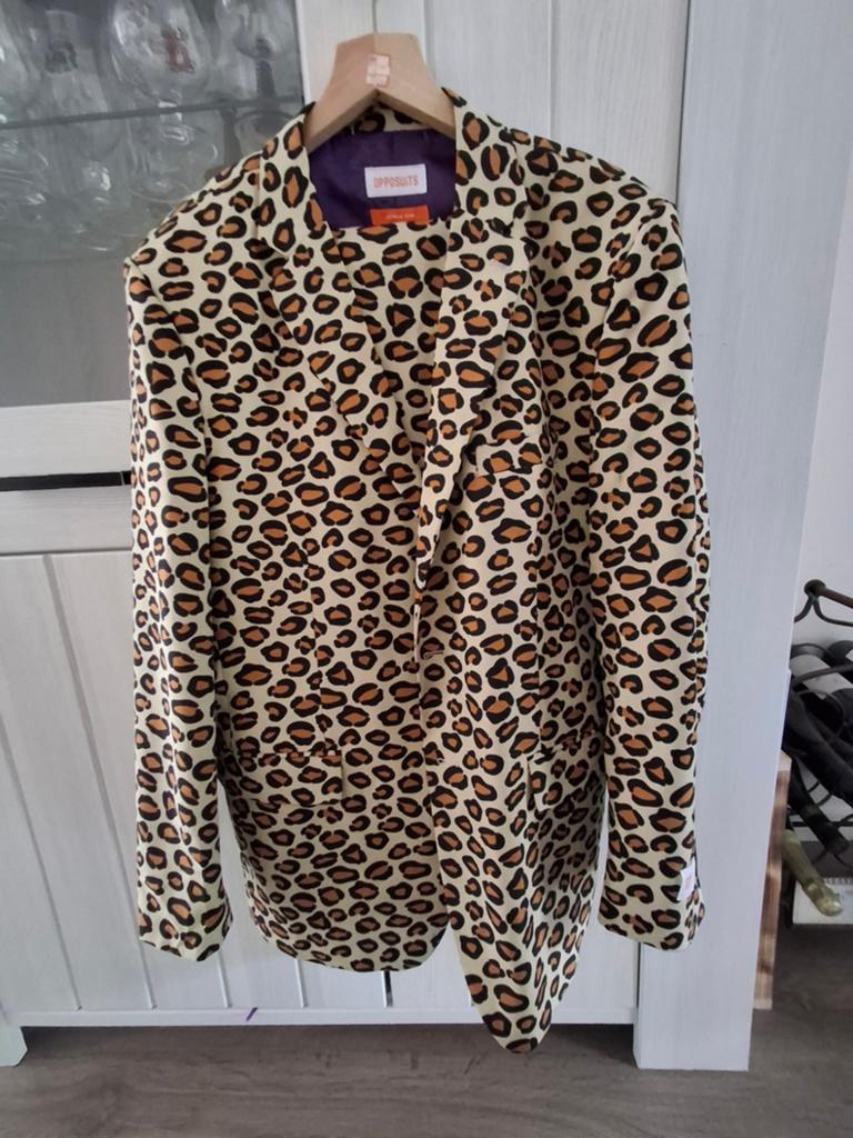 Opposuits luipaard kostuum - Maat 56 - Zo goed als nieuw, Kleding | Heren, Overige kleuren, Opposuits, Maat 56/58 (XL), Ophalen of Verzenden