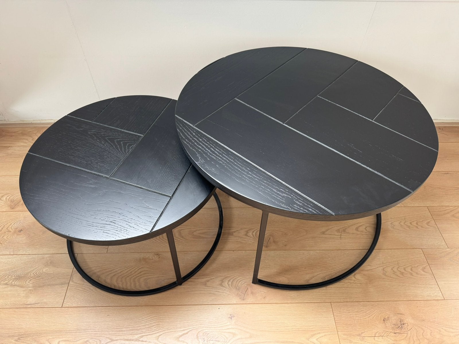 Goossens salontafels 60+80cm rond hout eiken zwart visgraat, Huis en Inrichting, Tafels | Salontafels, Ophalen, 50 tot 100 cm