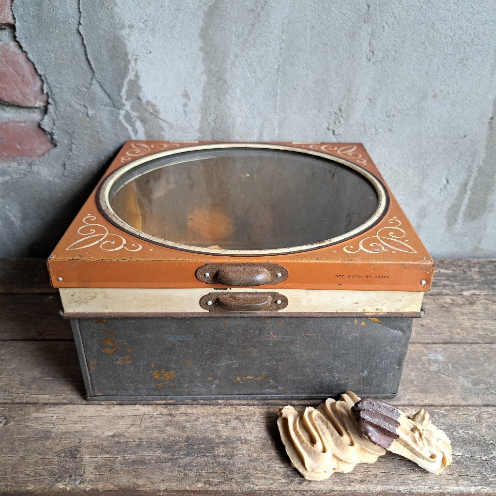 Mooi oud vensterblik Verkade biscuit blik trommel *Etage3*, Gebruikt, ., Ophalen of Verzenden, .