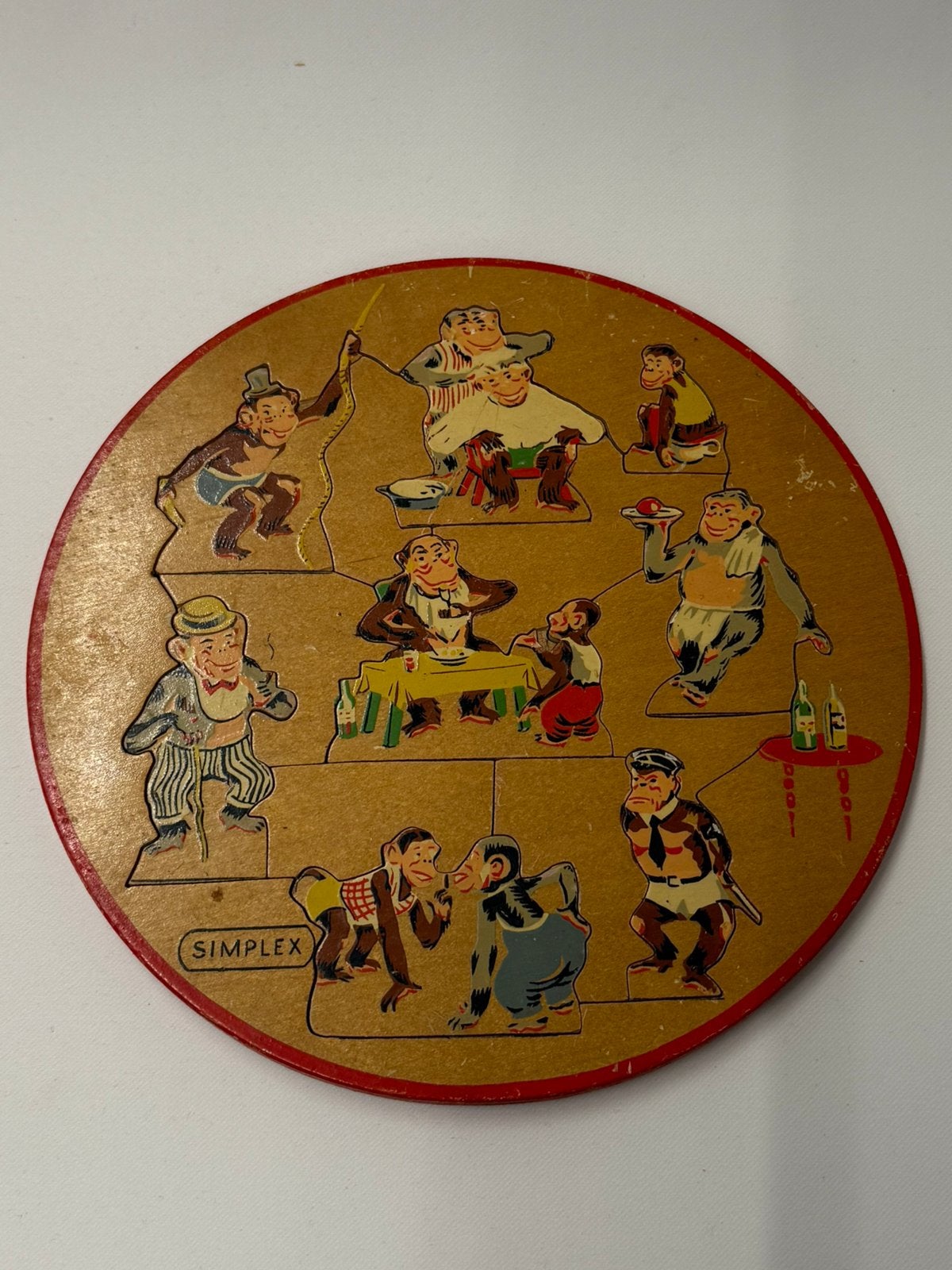 Vintage houten kinderpuzzel Simplex met aapjes, Kinderen en Baby's, Speelgoed | Kinderpuzzels, Ophalen of Verzenden, 10 tot 50 stukjes