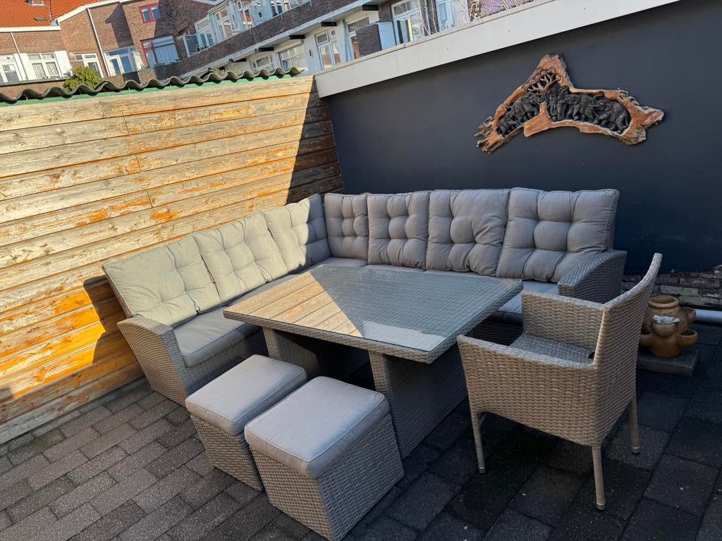 Luxe complete wicker loungeset – perfect voor tuin of terras, Ophalen, Zo goed als nieuw, Wicker