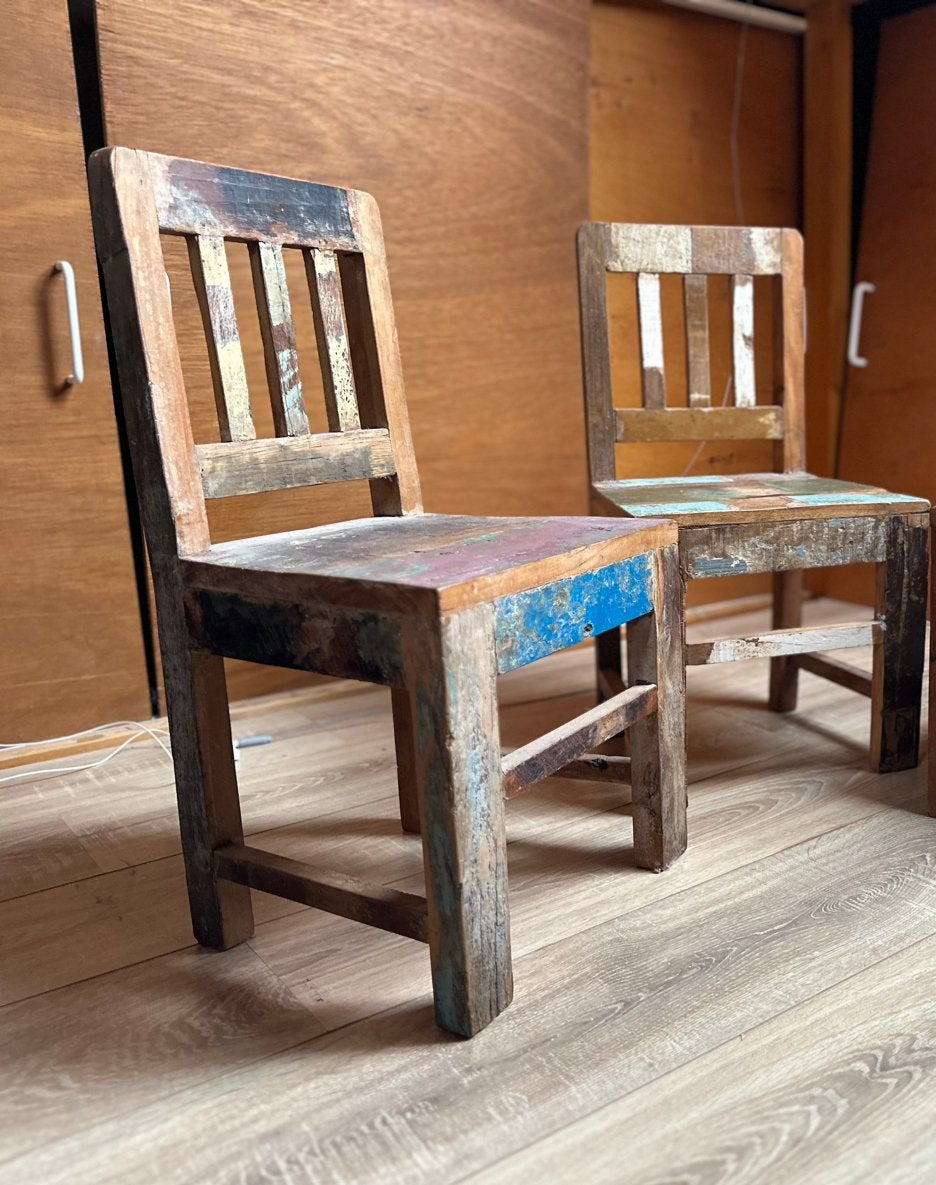 2 scrapwood stoeltjes van Otentic Design, Ophalen, Gebruikt, Overige typen