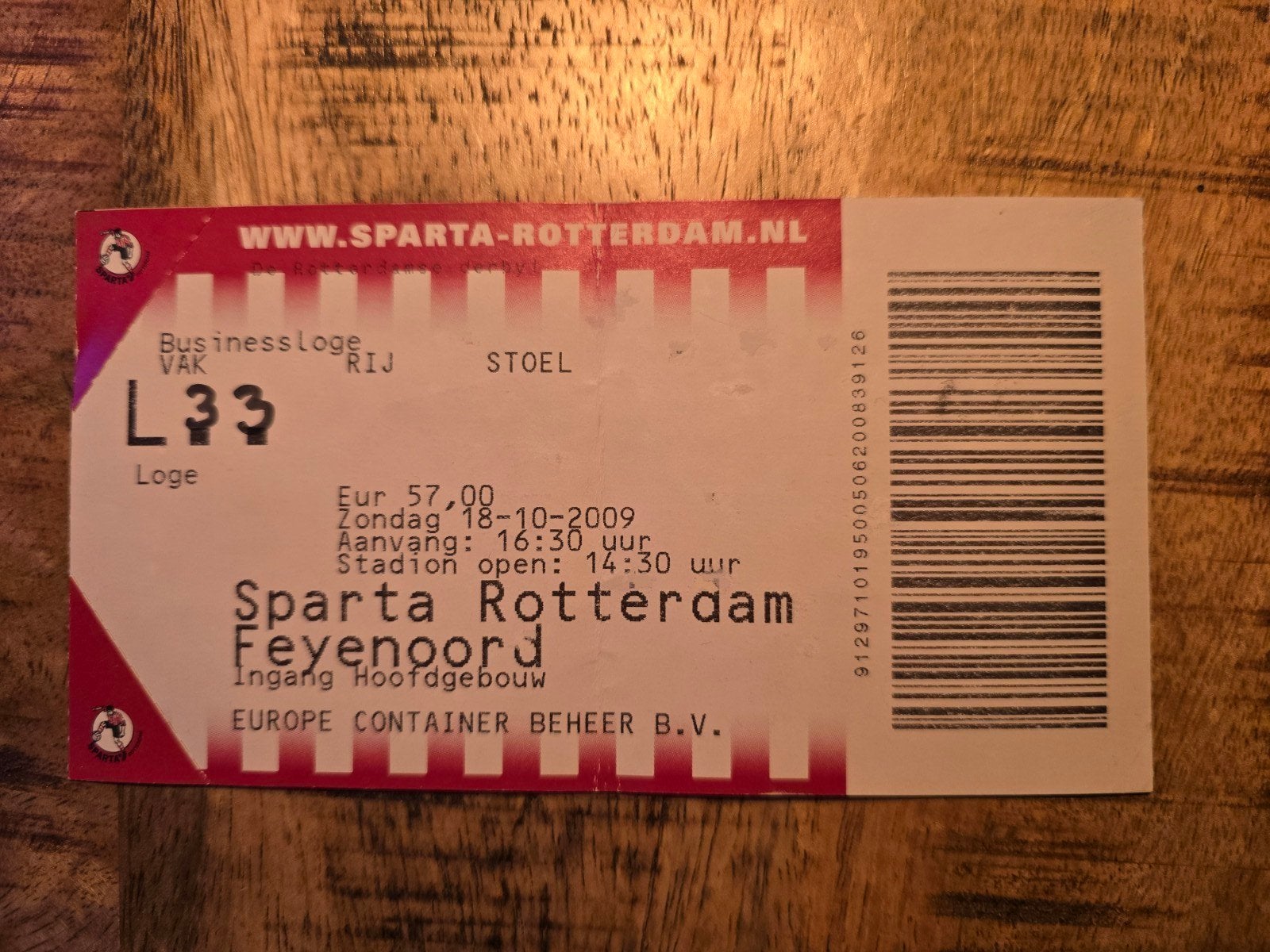 Sparta Rotterdam - Feyenoord 18-10-2009, Tickets en Kaartjes, Losse kaart, Eén persoon, Oktober