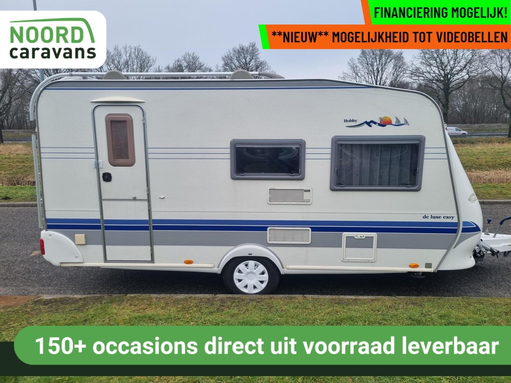 Hobby DE LUXE EASY 440 VOORTENT + DWARSBED + FIETSENDRAGER, Hordeur, Hobby, Bedrijf, 6 tot 7 meter