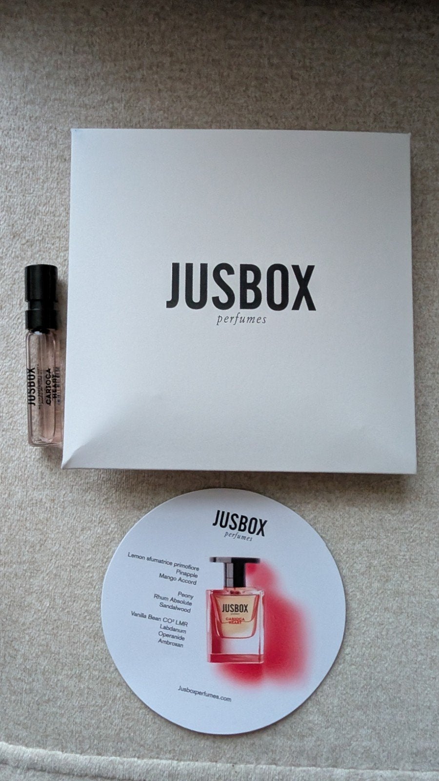 Jusbox Carioca Heart Eau de Parfum - Sample 1.5ml, Sieraden, Tassen en Uiterlijk, Ophalen of Verzenden, Nieuw