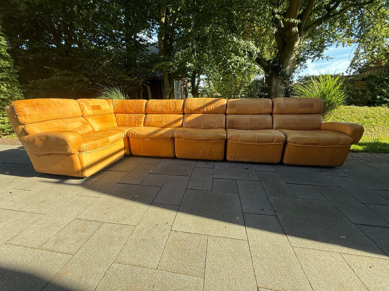 Zachte lederen lapjesbank elementen, Huis en Inrichting, Ophalen, Gebruikt, Hoekbank, 300 cm of meer