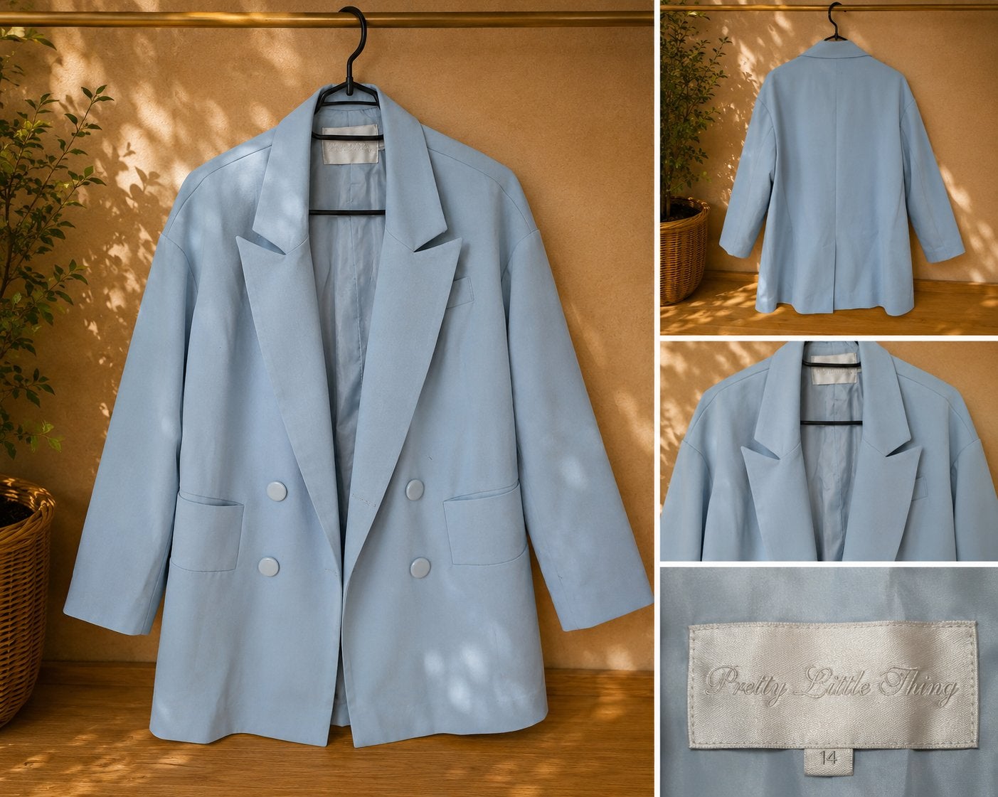 PrettyLittleThing lichtblauwe oversized blazer – maat 14, Ophalen of Verzenden