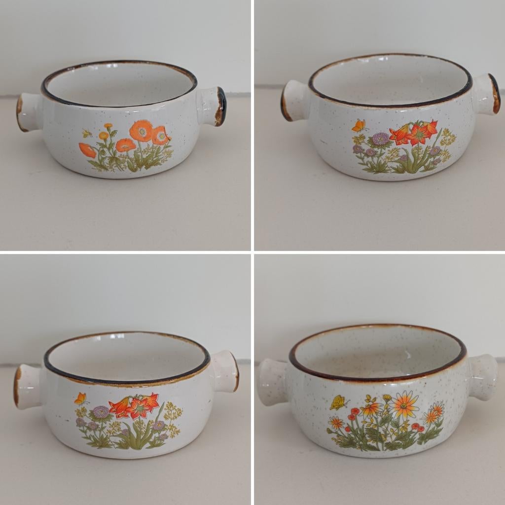 4 Vintage Wildflower Soepkommen, Ophalen of Verzenden