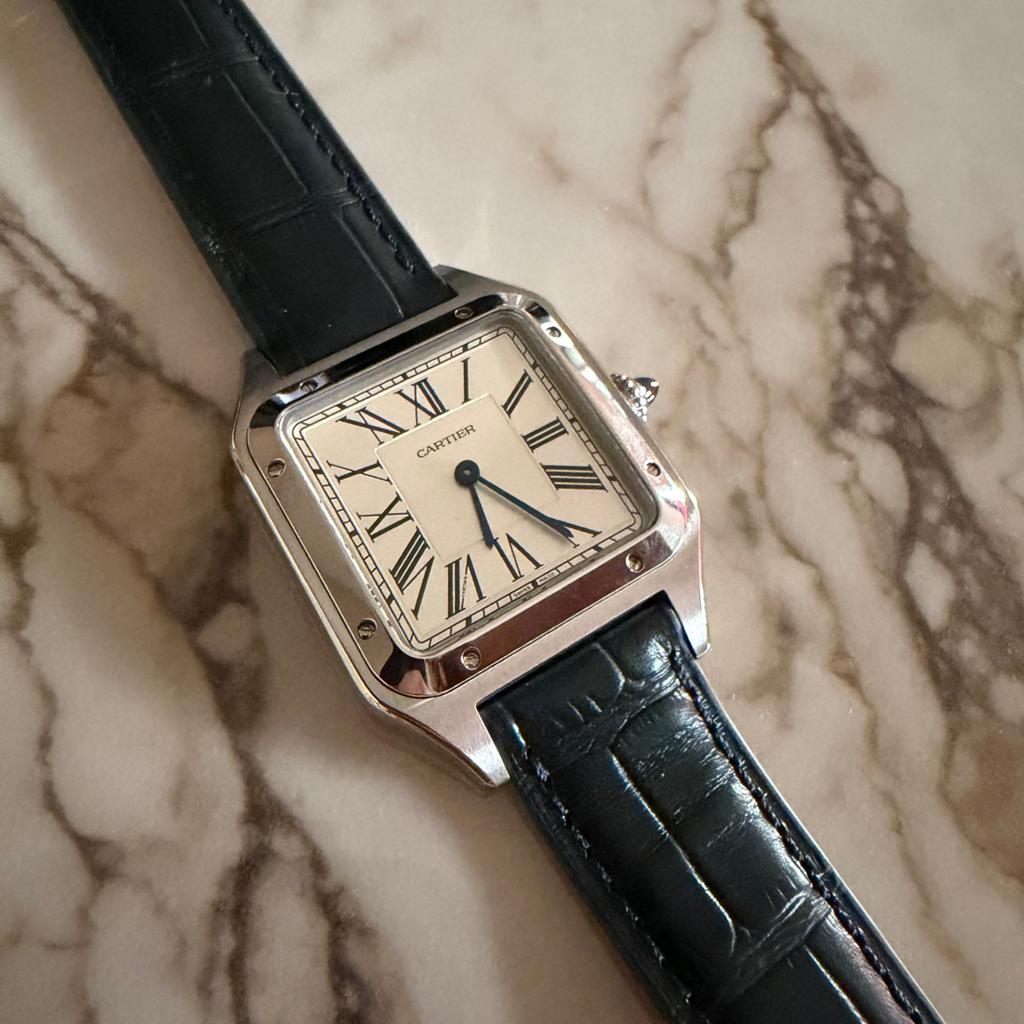Cartier Santos Dumont Large, Overige merken, Leer, Staal, Polshorloge