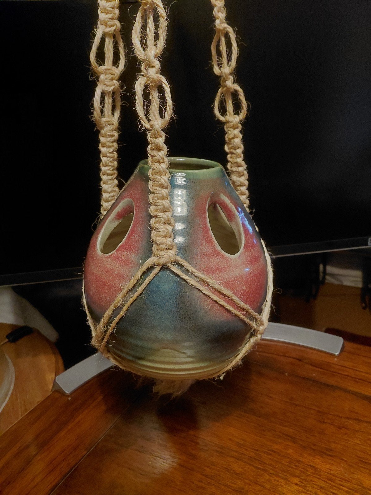 Unieke hangvaas met macramé, handgemaakt, Handgemaakt, Meerkleurig, Ophalen of Verzenden, Zo goed als nieuw