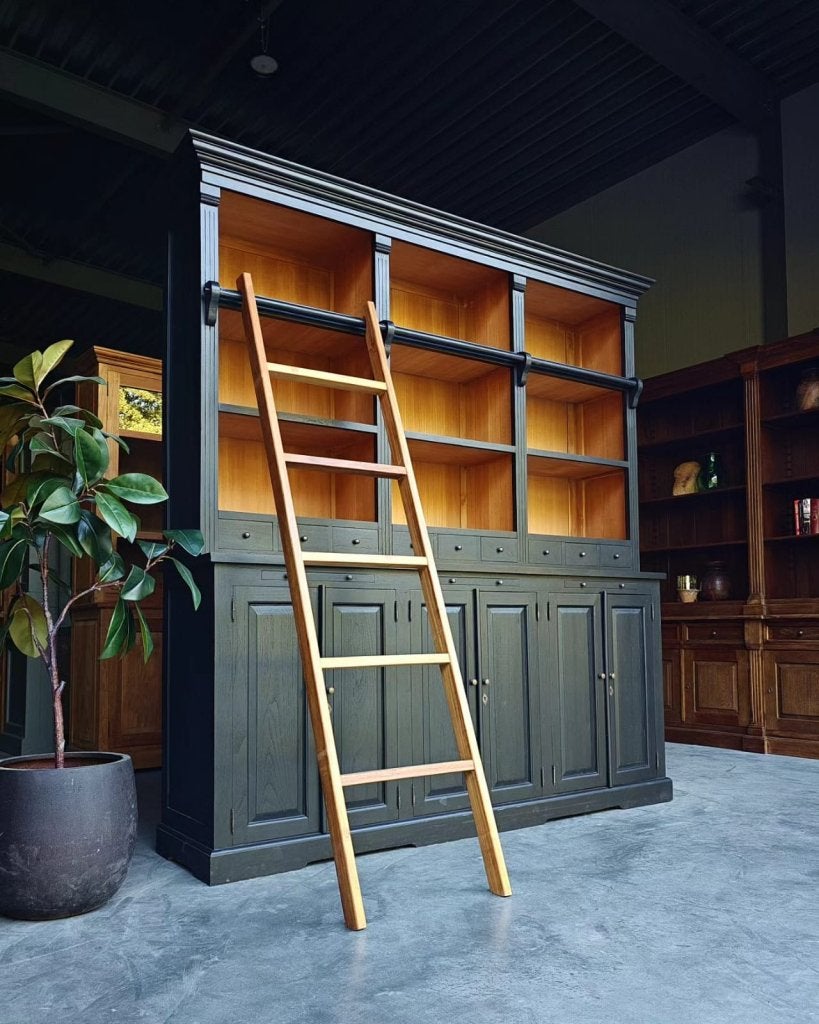 XXL Boekenkast | Teak Bibliotheekkast met ladder #226, Niet ingevuld, Gebruikt, Met klep(pen), 200 cm of meer