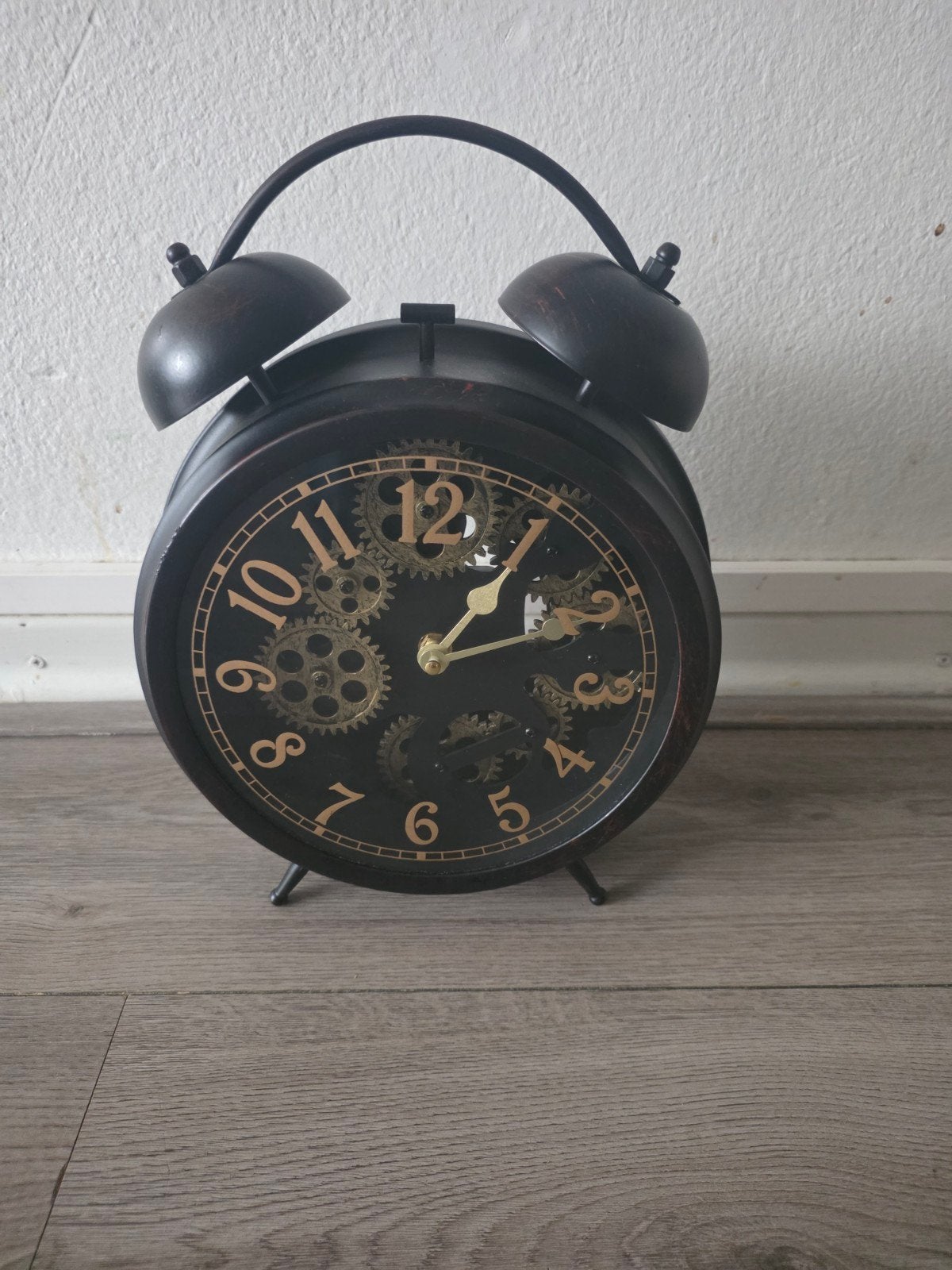 Vintage Wekker met Zichtbaar Uurwerk - Zwart/Goud, Ophalen, Vintage, Analoog, Zo goed als nieuw