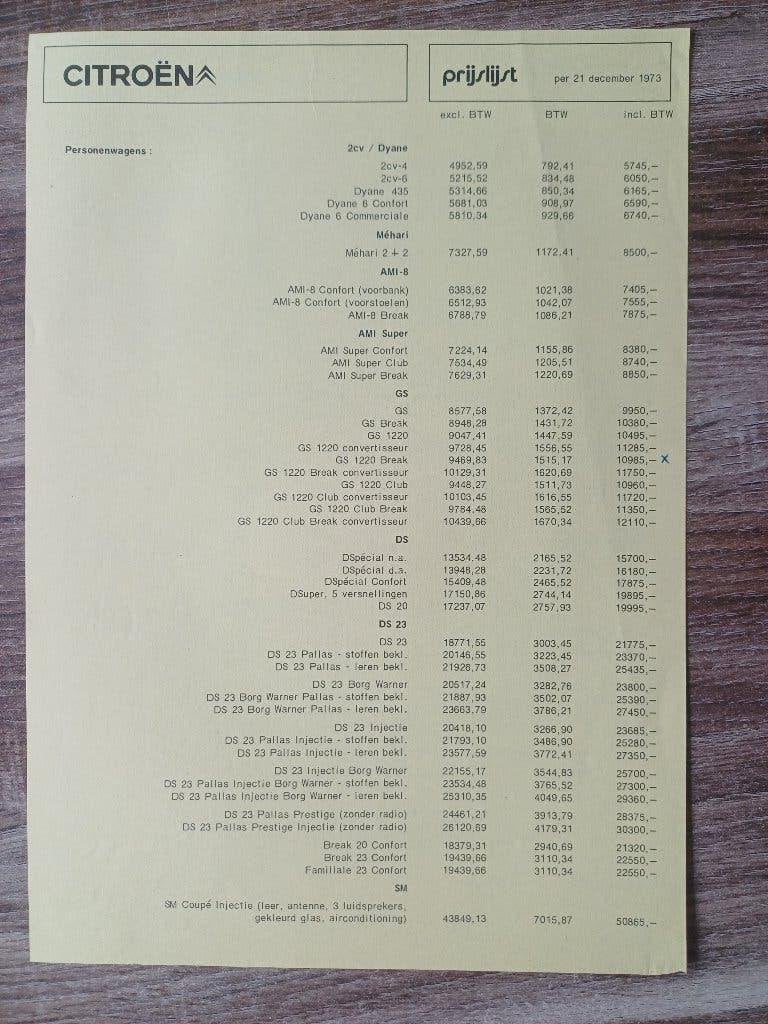 Citroën prijslijst uit 1973, Boeken, Ophalen of Verzenden, Gelezen, Citroën