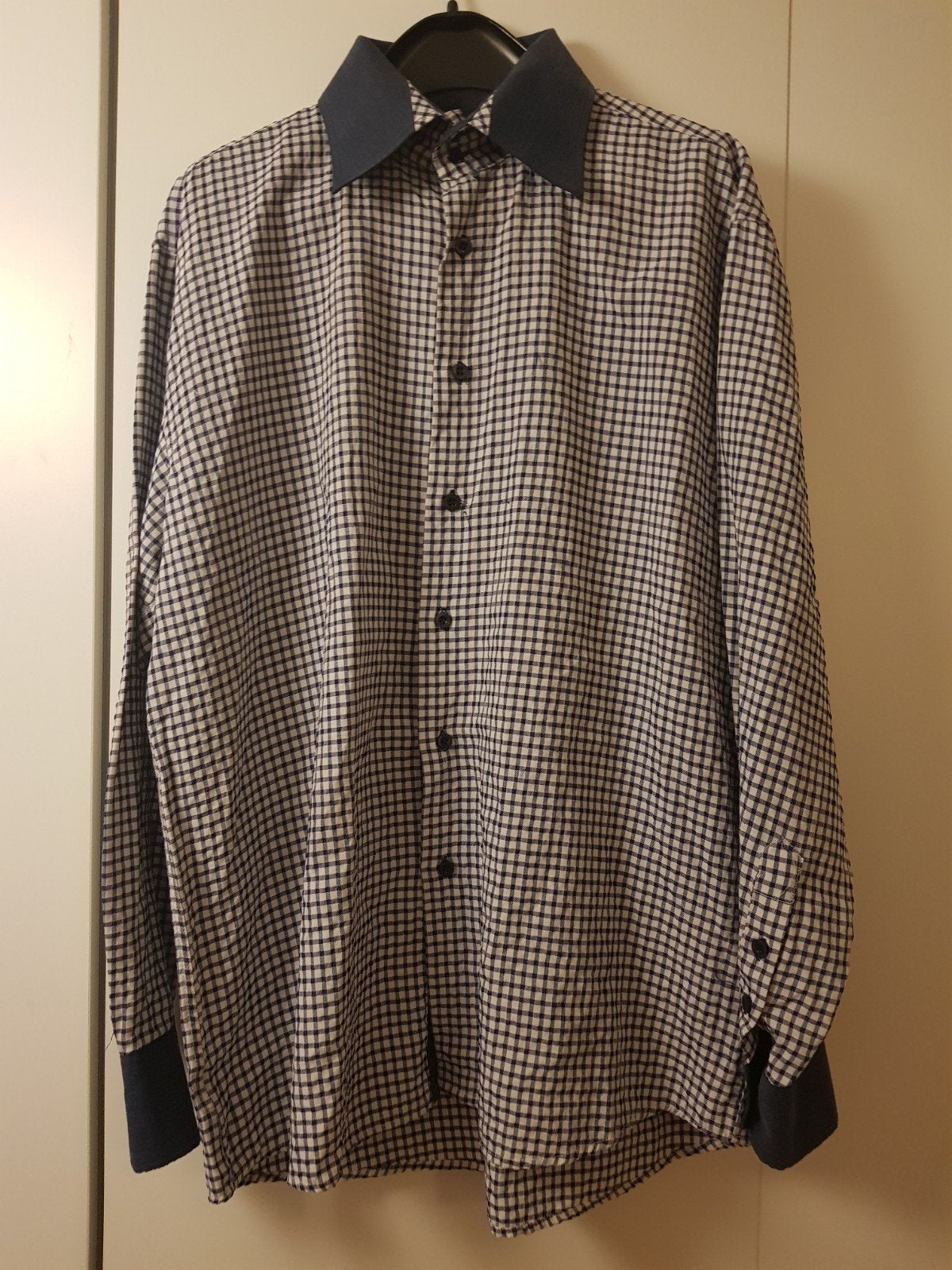 Blauw/wit geruit Louis Parelli overhemd - maat L, Kleding | Heren, Ophalen of Verzenden, Blauw, Louis Parelli, Halswijdte 41/42 (L)