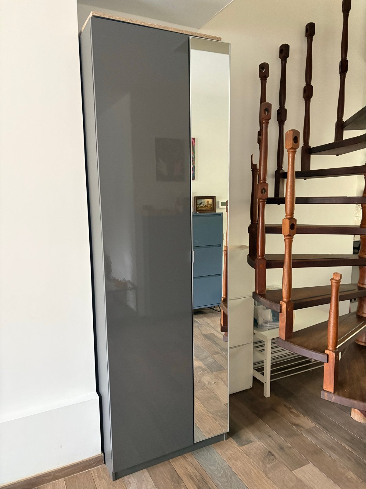 IKEA PAX Kledingkast met spiegel en glanzend grijze deur, Huis en Inrichting, Ophalen, Gebruikt, 200 cm of meer, 50 tot 100 cm