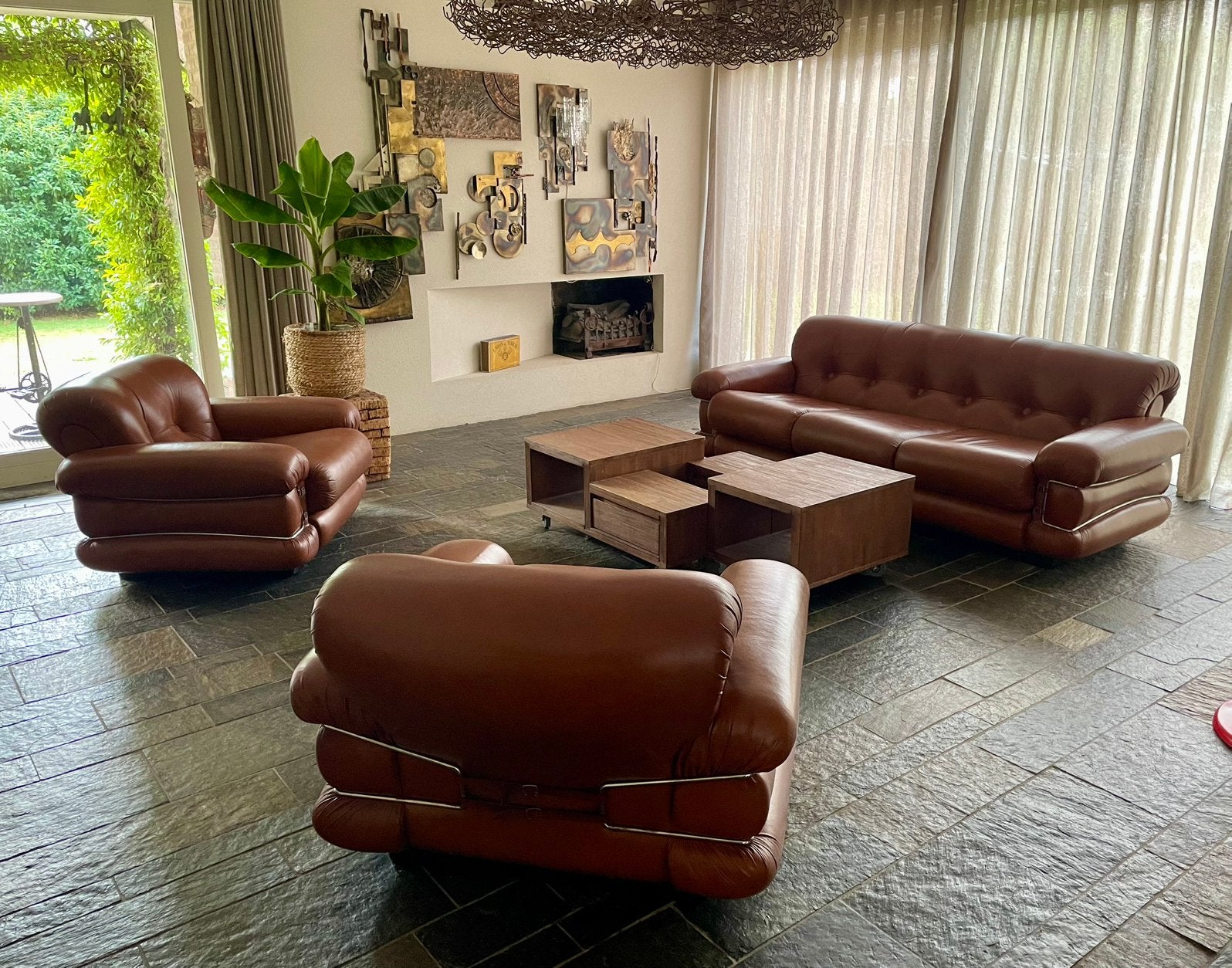 Zeldzame vintage Ceriotti Italia set - sofa en 2 fauteuils, Ophalen, Zo goed als nieuw