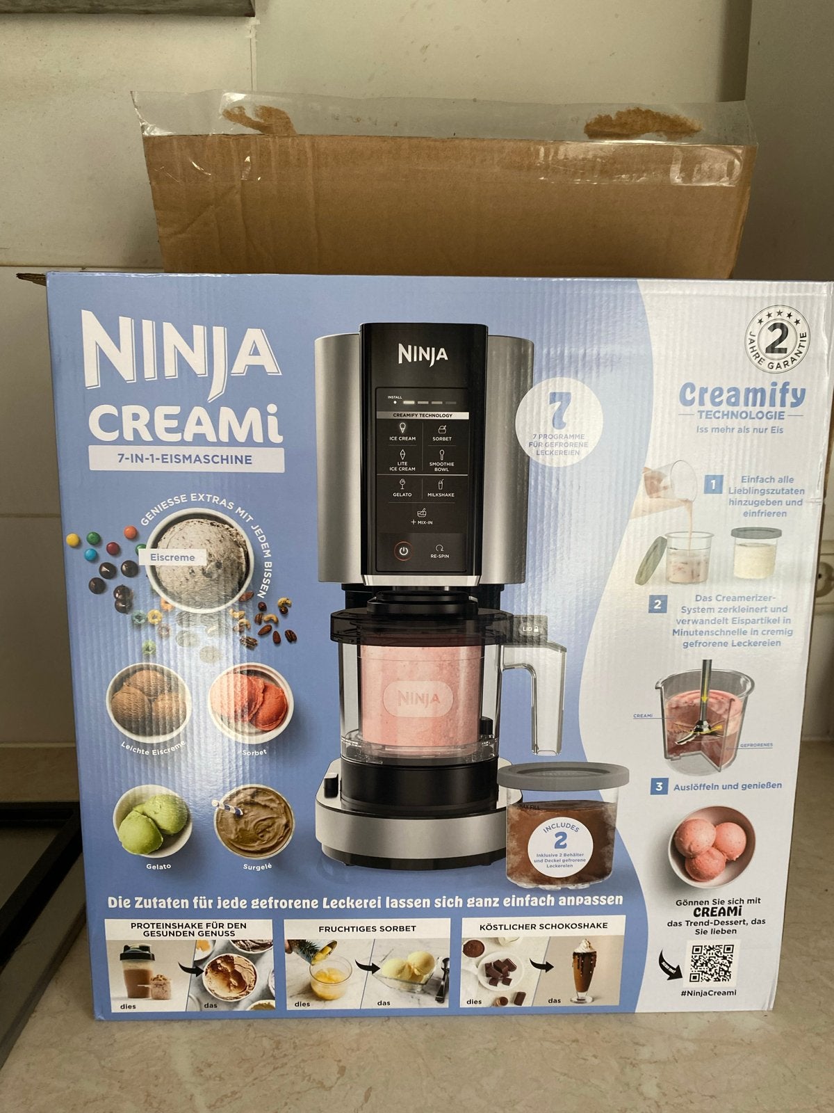 Ninja Creami 7-in-1 IJs- en Dessertmachine, 1 tot 2 liter, Ophalen, Nieuw, 3 snelheden of meer