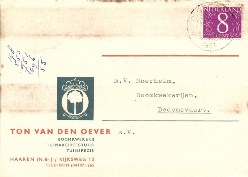Ton van den Oever NV, Haaren [N.Br.] - 02.1964 - briefkaart, Ophalen of Verzenden, Briefkaart