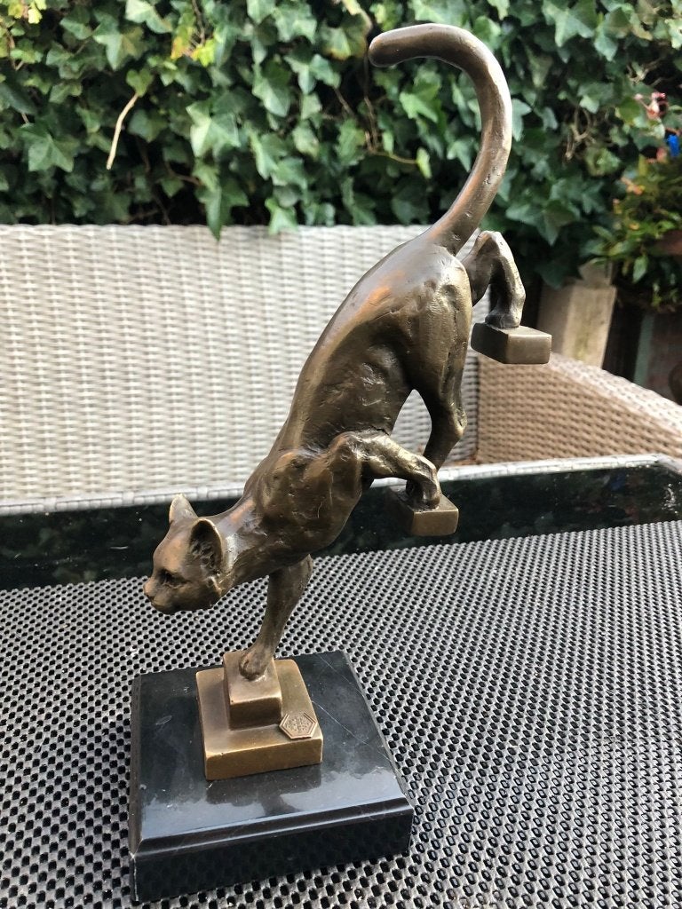 bronzen beeld van kat poes, Antiek en Kunst, Ophalen of Verzenden, Brons, Beeld
