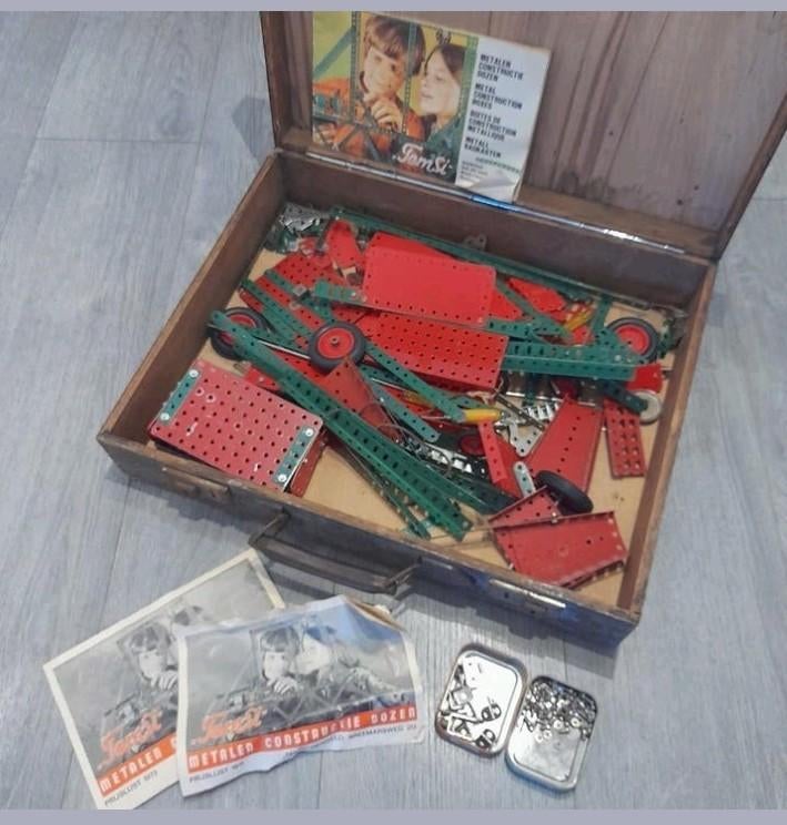 Vintage Temsi metalen constructie set in houten koffer, Ophalen of Verzenden