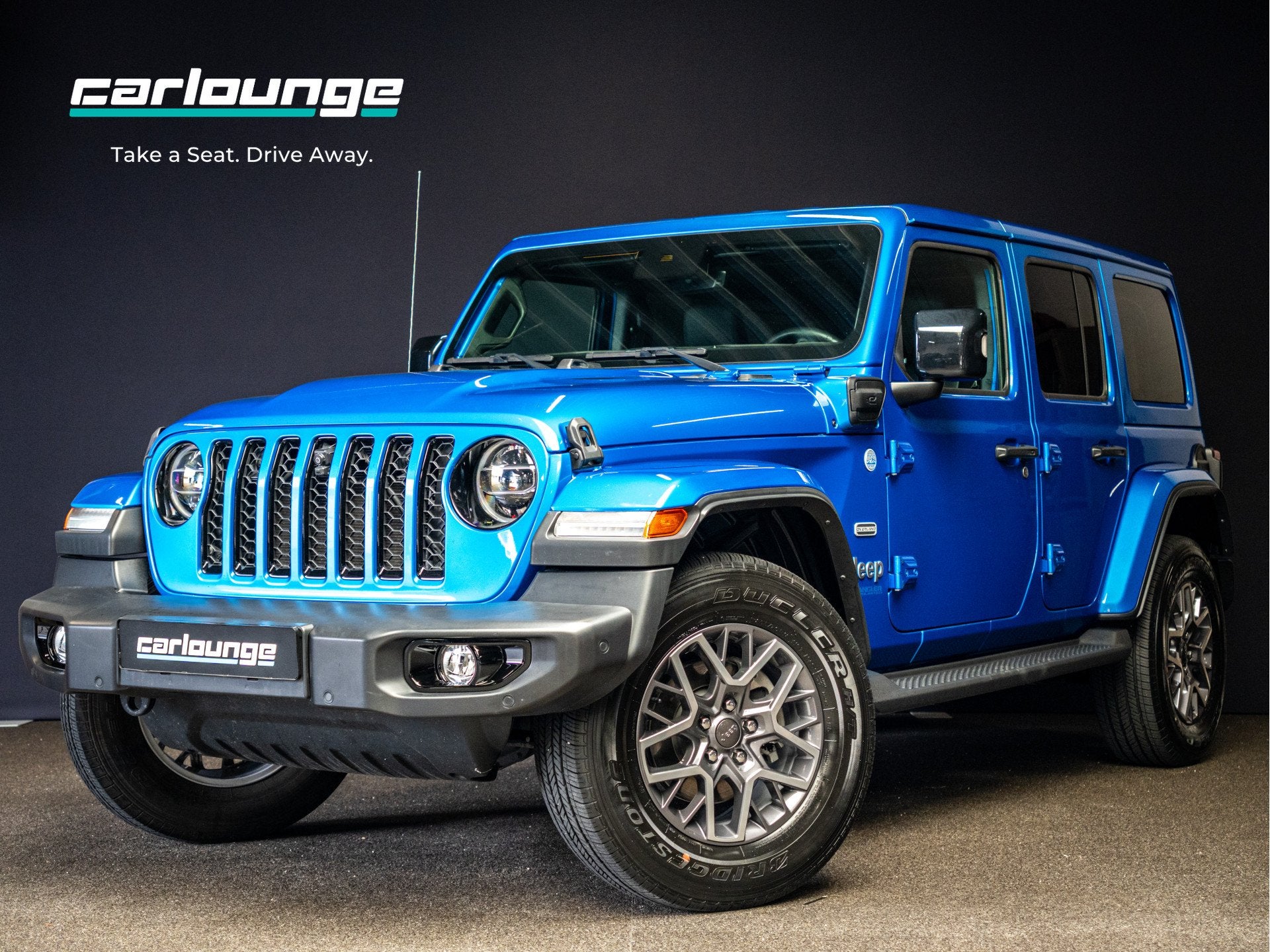 Jeep Wrangler Unlimited 4xe 380 Sahara afneembaar dak|carpla, Auto's, Automaat, 4 cilinders, Cabriolet, Blauw