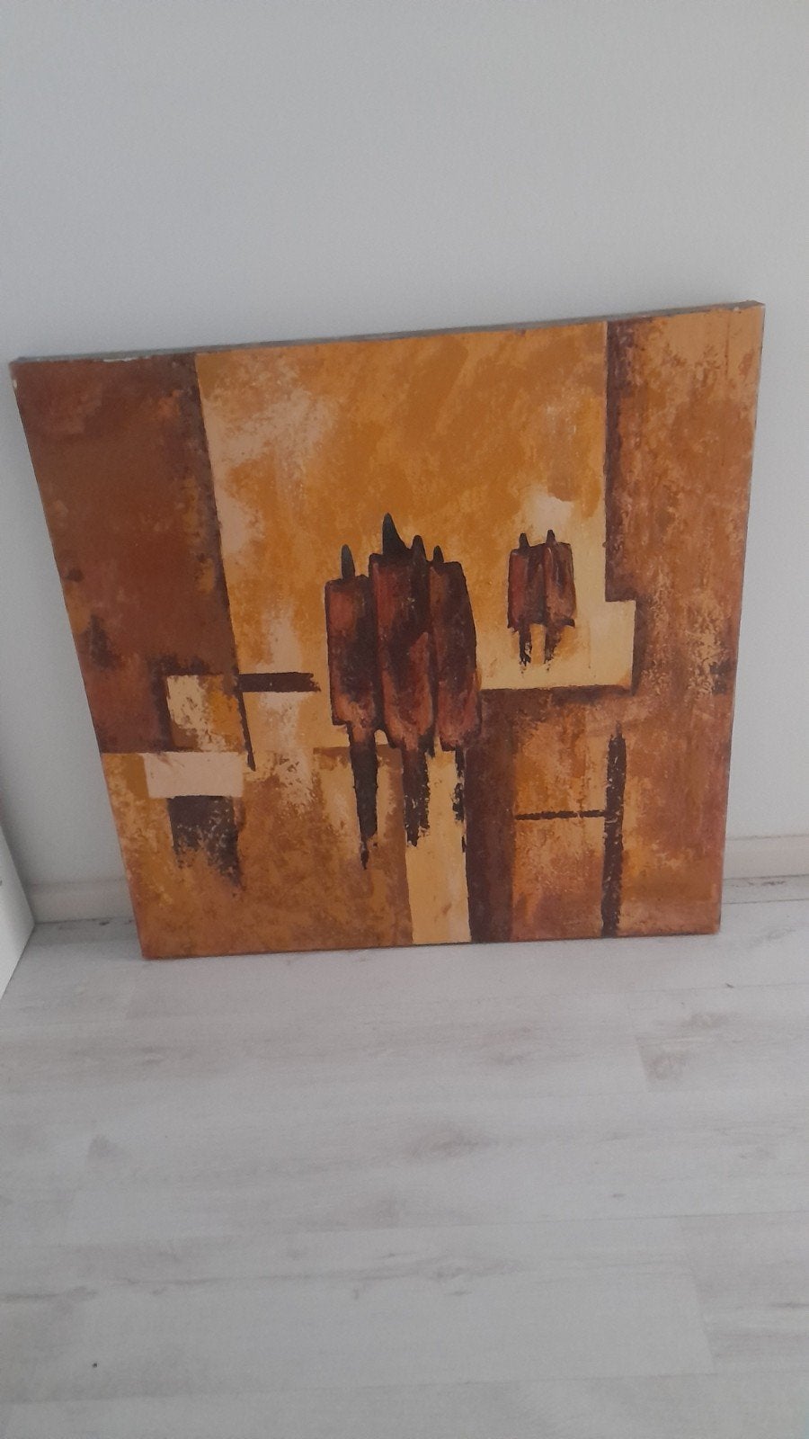 Abstract schilderij in warme aardetinten, Ophalen of Verzenden