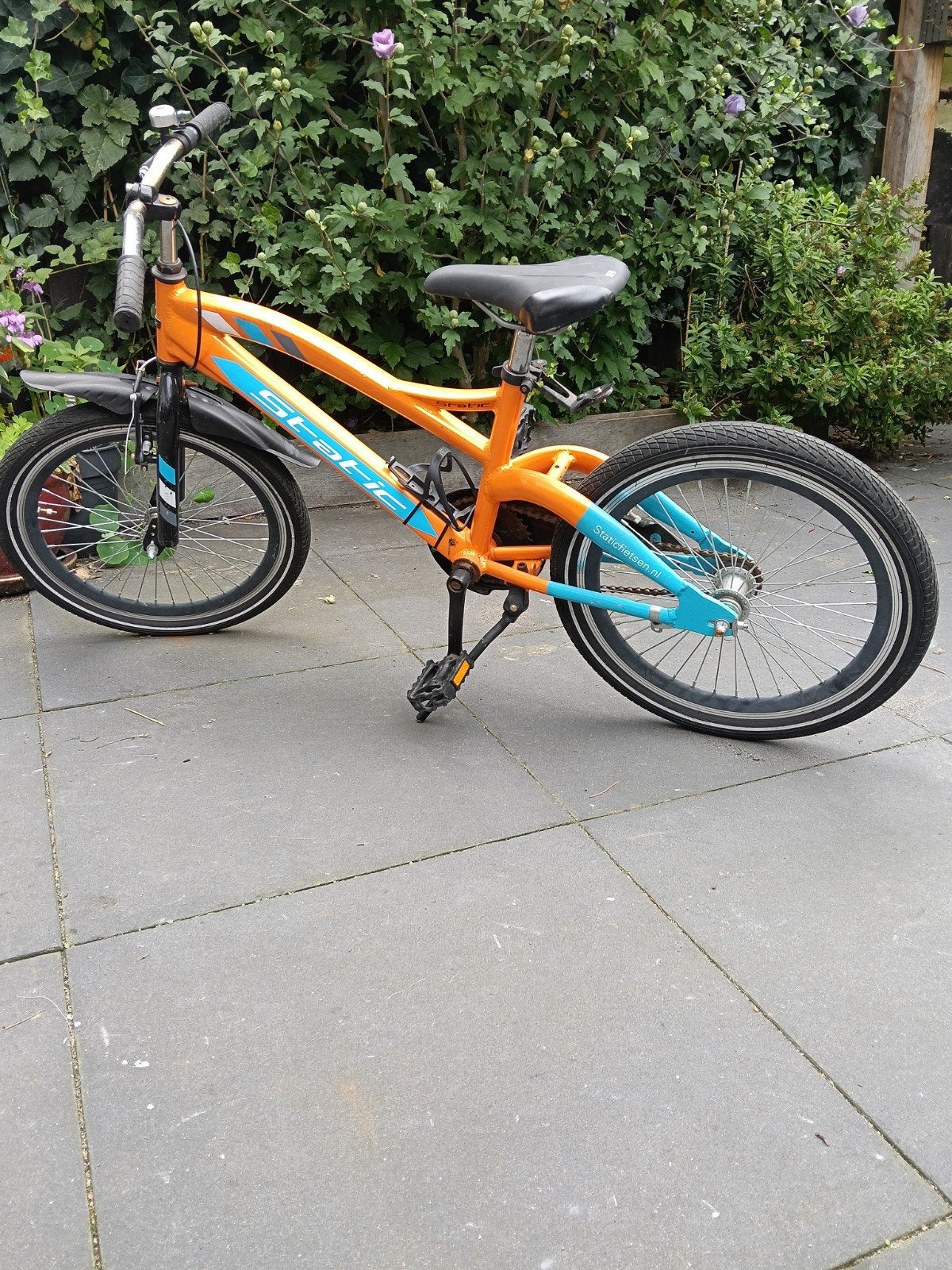 Static kinderfiets 20 inch - Oranje/Blauw, Ophalen, Gebruikt, Static, Terugtraprem