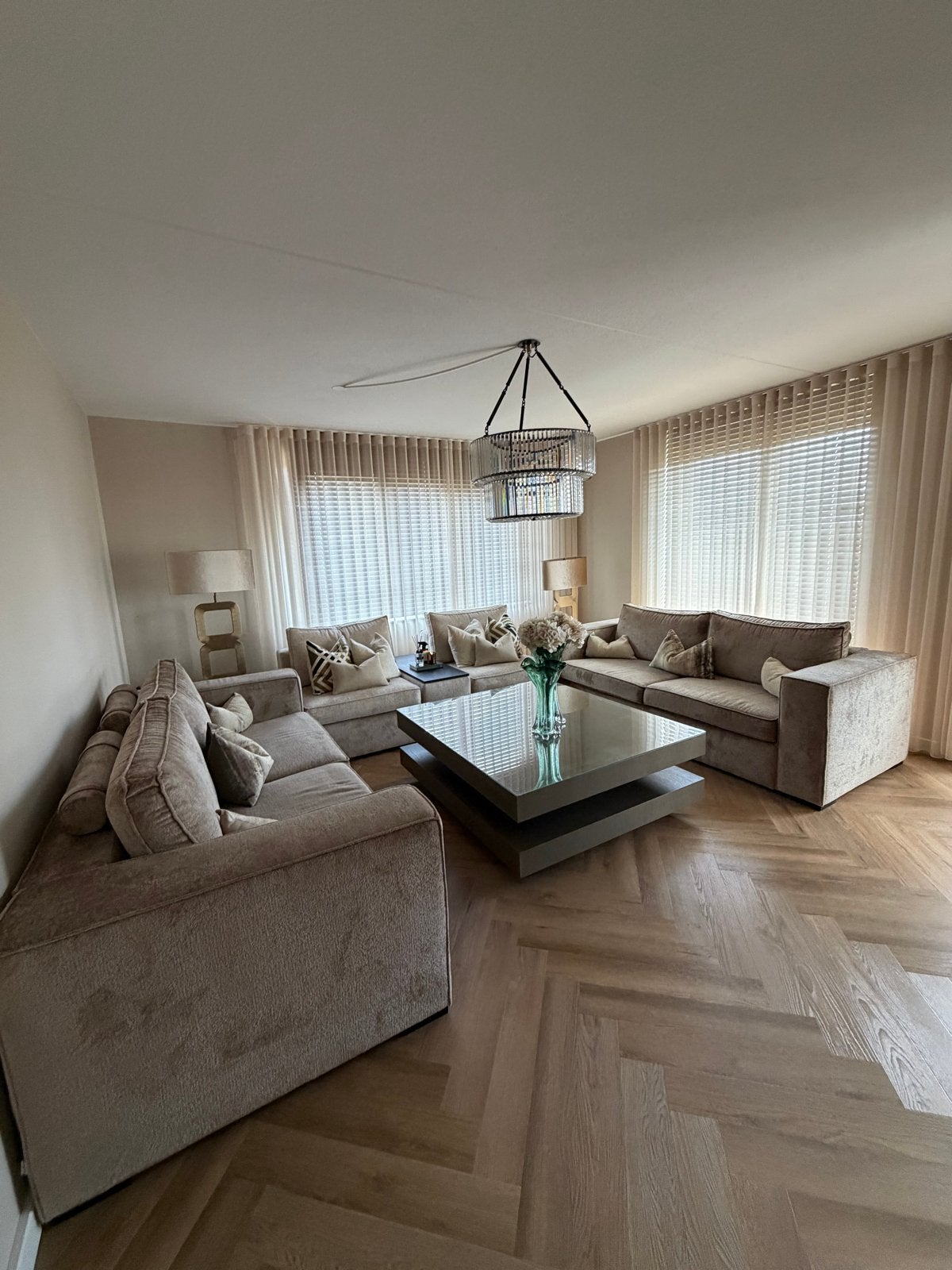 Luxe taupe en beige bankstel lounge te koop eric kuster, Huis en Inrichting, Ophalen, Gebruikt, 100 tot 125 cm, Hoekbank