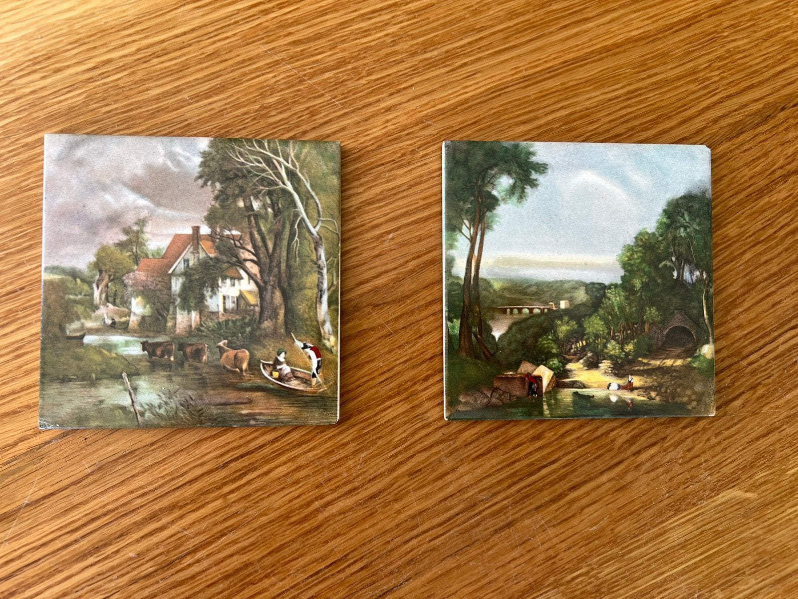 Twee Vintage Mosa Hollandse Tegels met Landschapstaferelen, Ophalen of Verzenden