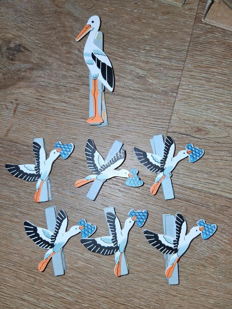 Ooievaar knijpers - 6 kleine en 1 grote, Kinderen en Baby's, Kraamcadeaus en Geboorteborden, Ophalen of Verzenden, Gebruikt