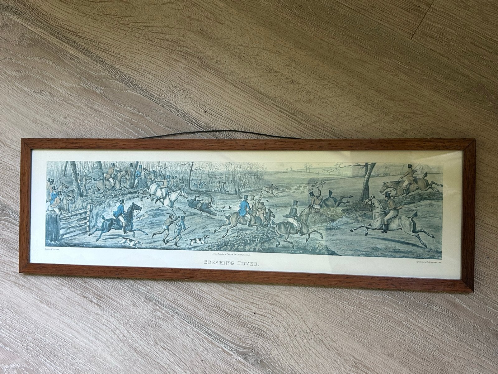 Vintage Jachttafereel Print 'Breaking Cover' Ingelijst, Antiek en Kunst, Kunst | Schilderijen | Klassiek, Ophalen, Dieren, Klassiek