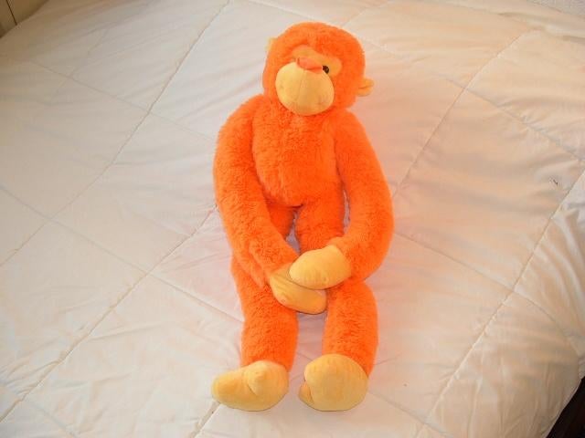 MOOIE AAP PLUCHE LANGHARIG ORANJE MET VELOURS GEEL, Ophalen of Verzenden, Nieuw, Overige typen