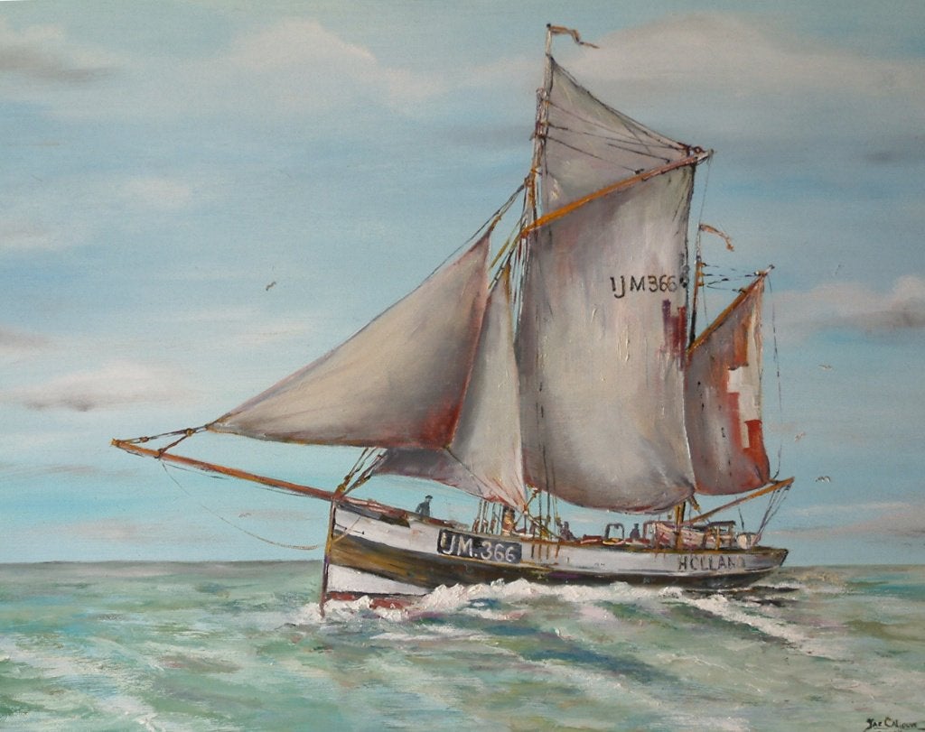 Oude visserij zeil haring logger  Jac Caljouw  Arnemuiden, Antiek en Kunst, Maritiem / water, Doek, Ophalen of Verzenden, Olieverf