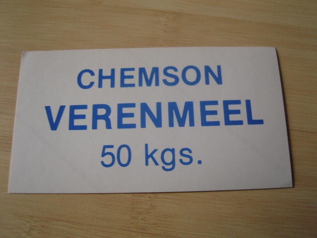 sticker chemson verenmeel 50 kgs, Ophalen, Zo goed als nieuw