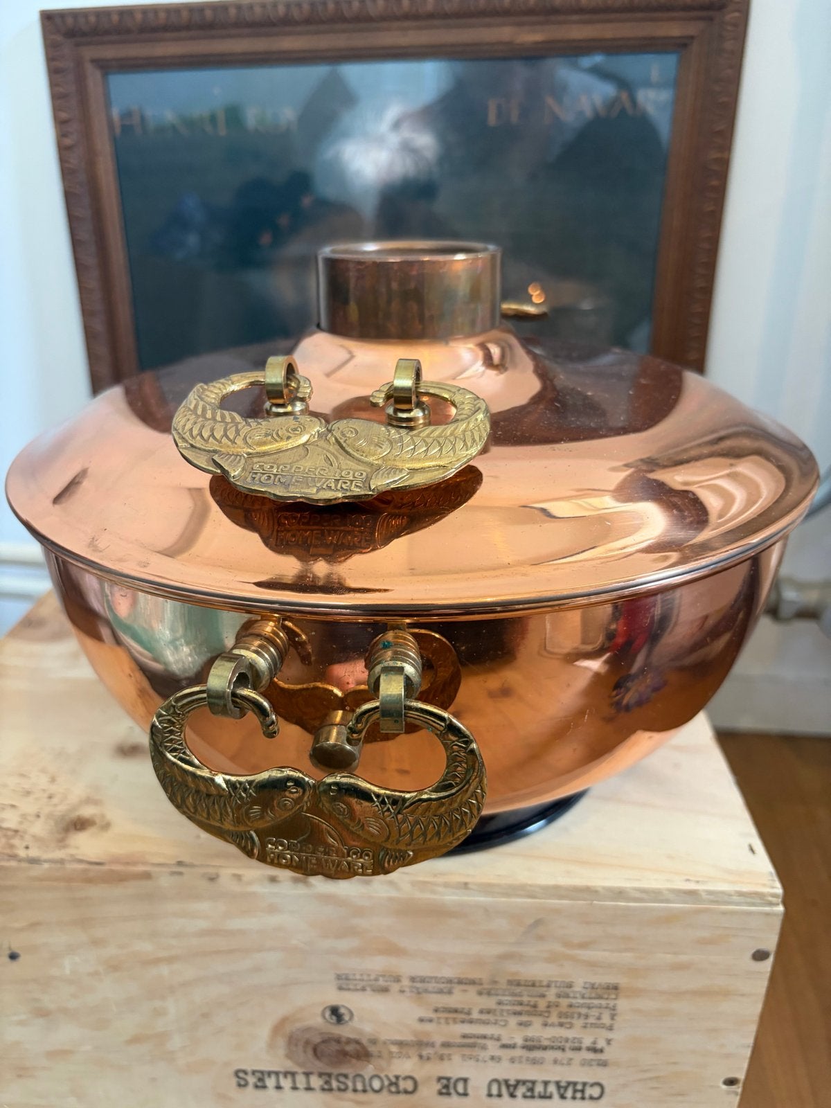 Antieke Koperen Hotpot/Vuurpot met Messing Handvatten, Ophalen of Verzenden, Koper