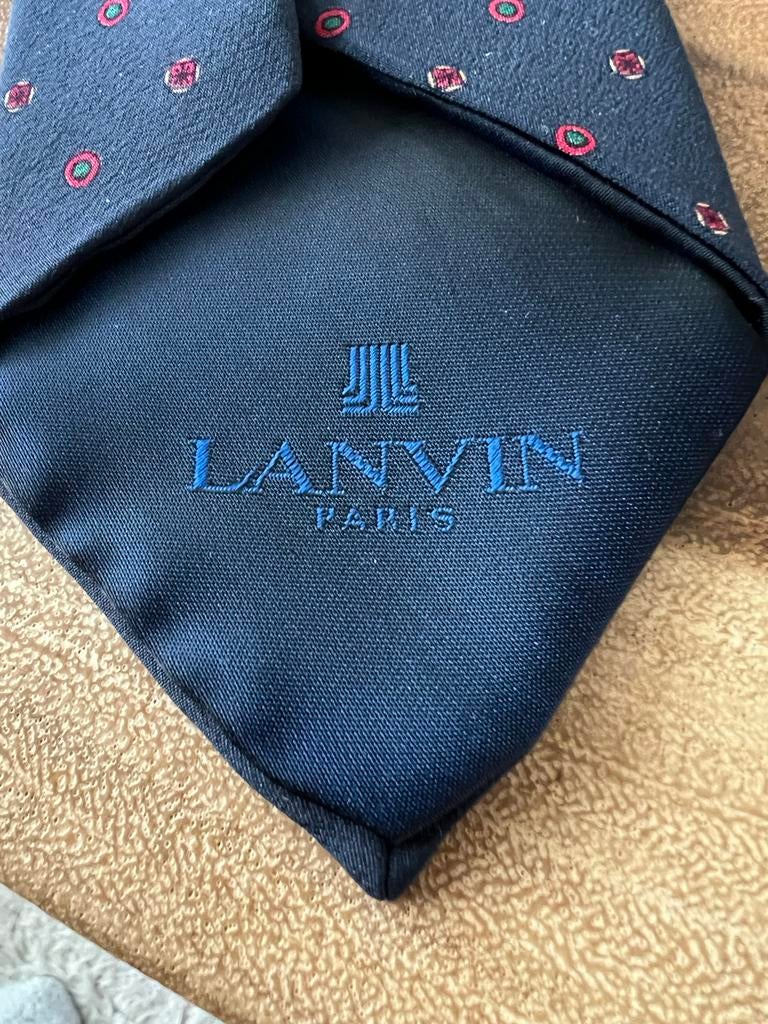 Lanvin Paris Stropdas - Donkerblauw met patroon, Ophalen of Verzenden, Gedragen, Blauw, Met patroon