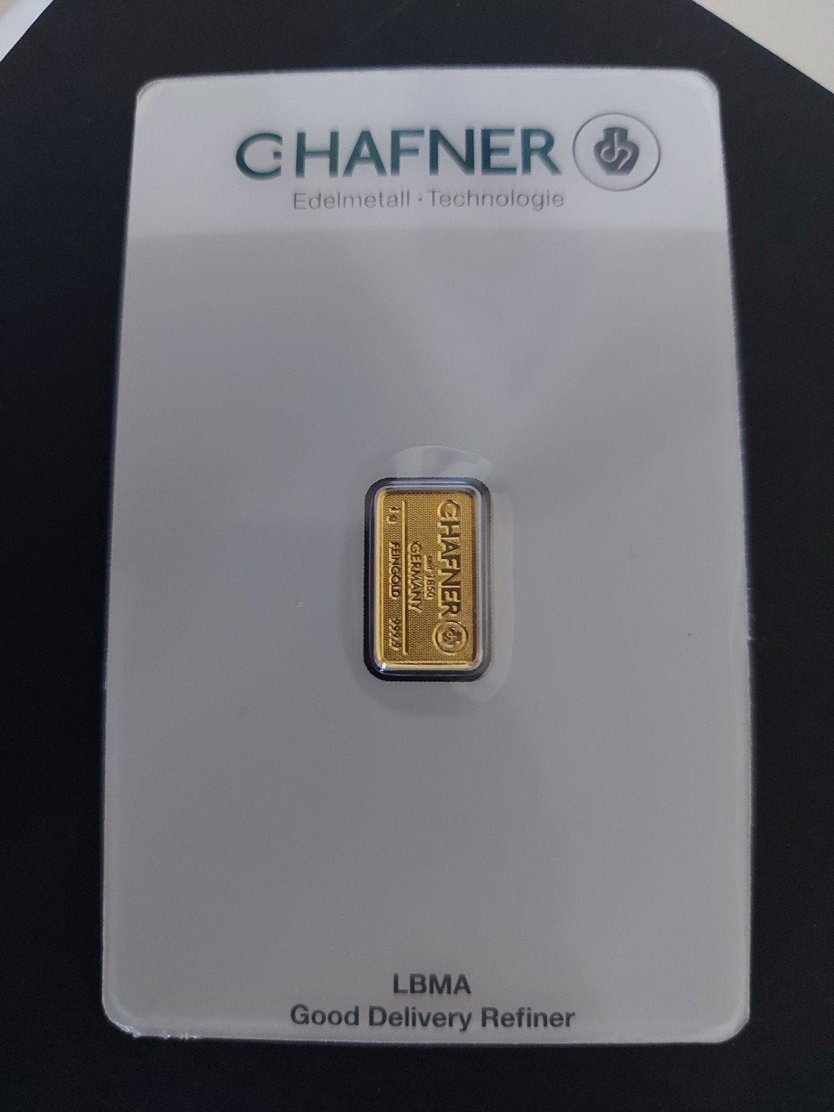 1 gram goud baar C Hafner, Ophalen of Verzenden, Goud