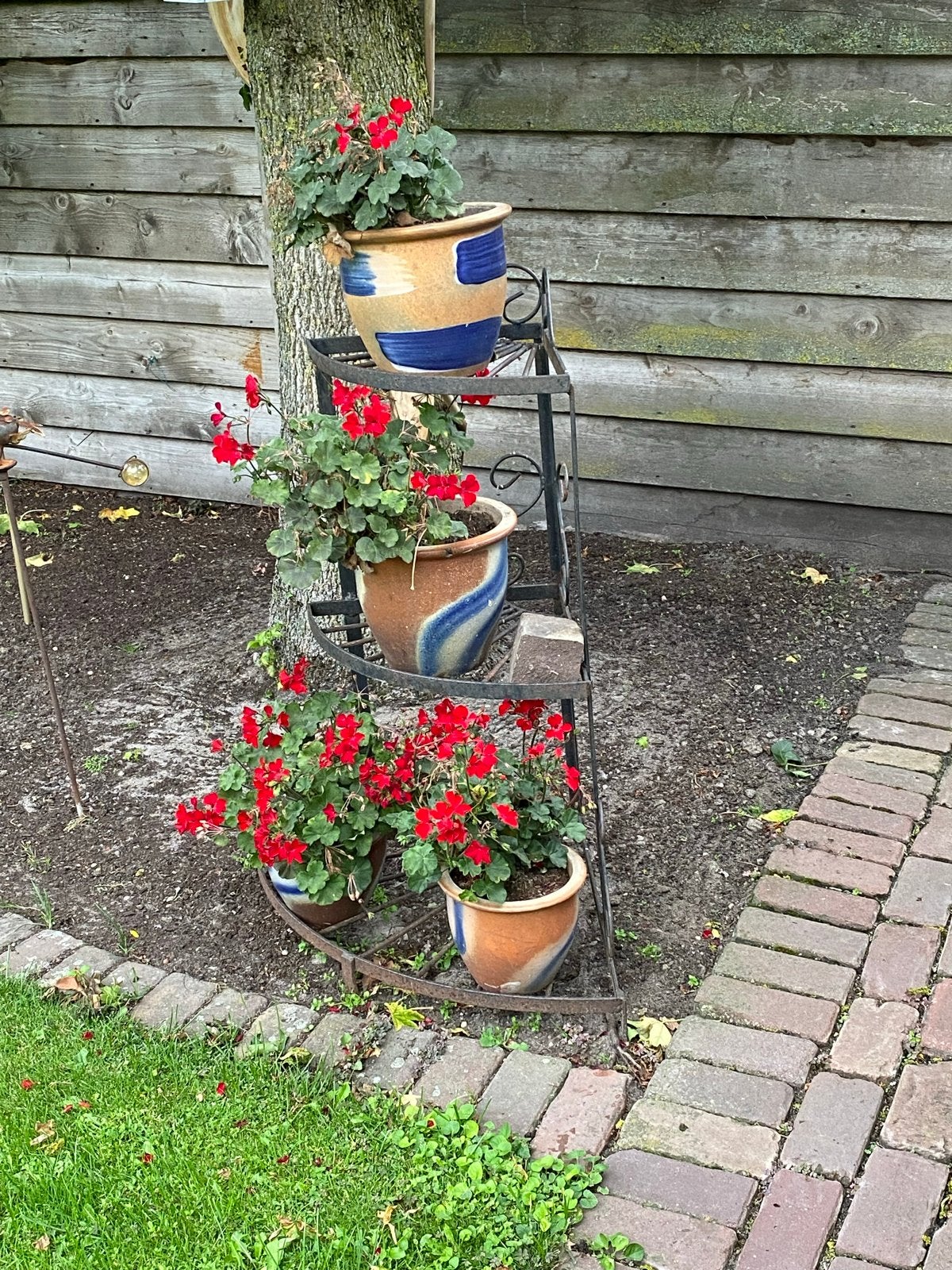 Metalen plantenrek met 4 bloempotten, Ophalen, Gebruikt, 40 cm of meer, Binnen