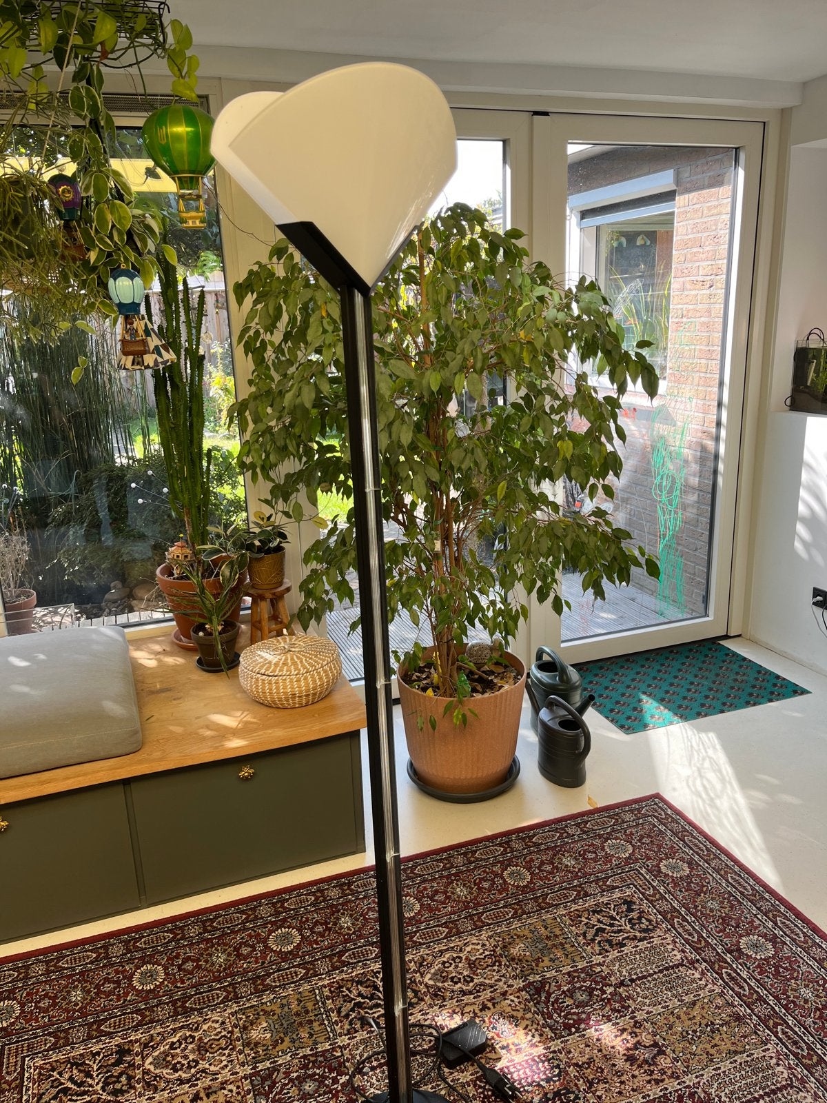 Design vloerlamp van glas en metaal, Gebruikt, Metaal, 150 tot 200 cm, E27 (groot)