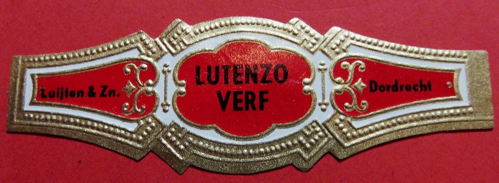 Lutenzo Verf Dordrecht reclamebandje, Verzenden, Gebruikt, Sigarenbandjes