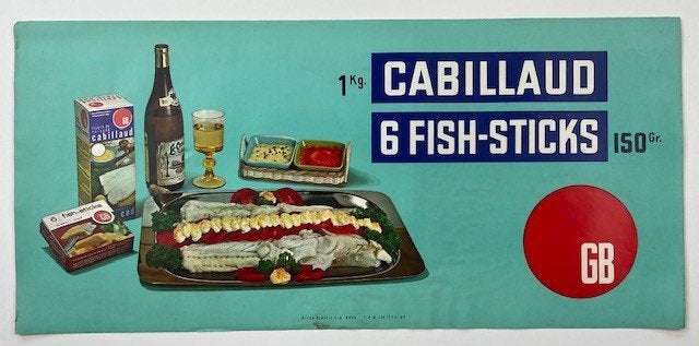 poster voor vissticks 1969 voor een winkel, Ophalen of Verzenden, Zo goed als nieuw, A1 t/m A3, Overige onderwerpen
