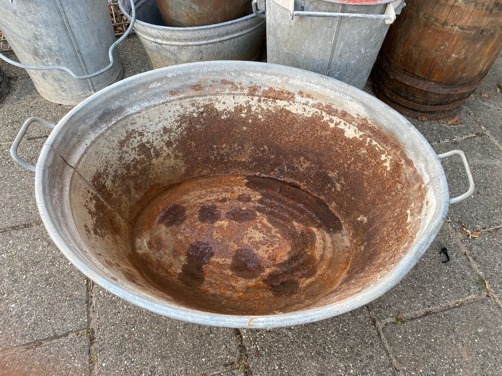 Zinken wasteil. 74cm, Ophalen, Minder dan 30 cm, Rond, Zo goed als nieuw