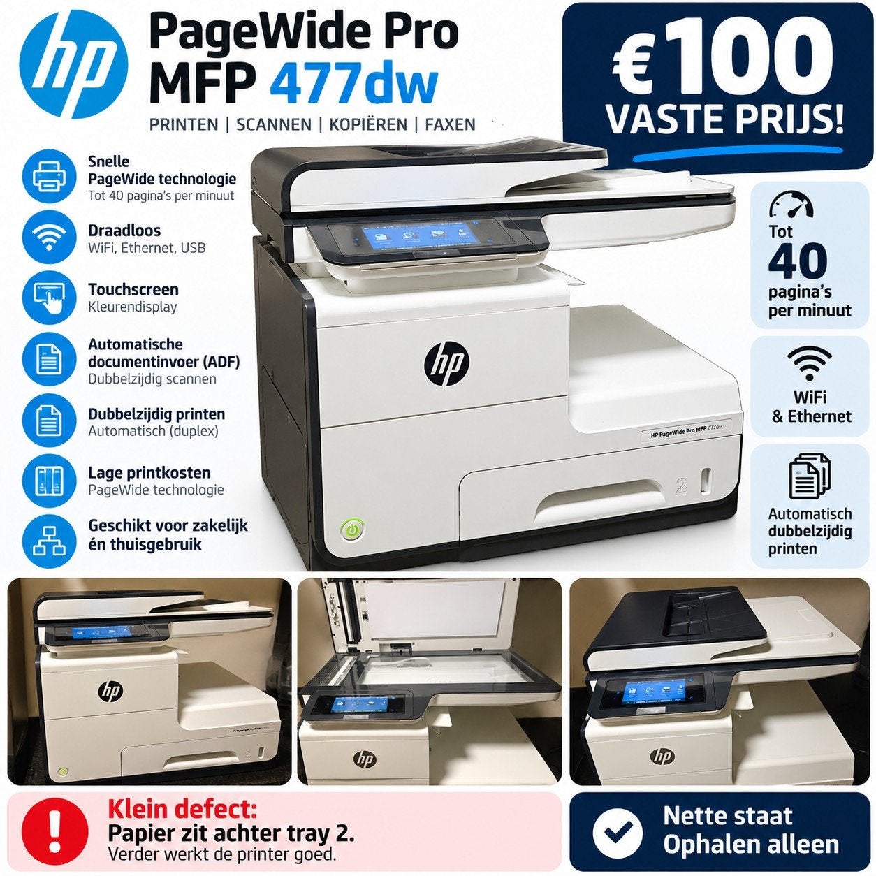 HP PageWide Pro MFP 477dw | €100 vaste prijs, Computers en Software, Ophalen, Hp, Gebruikt, Inkjetprinter