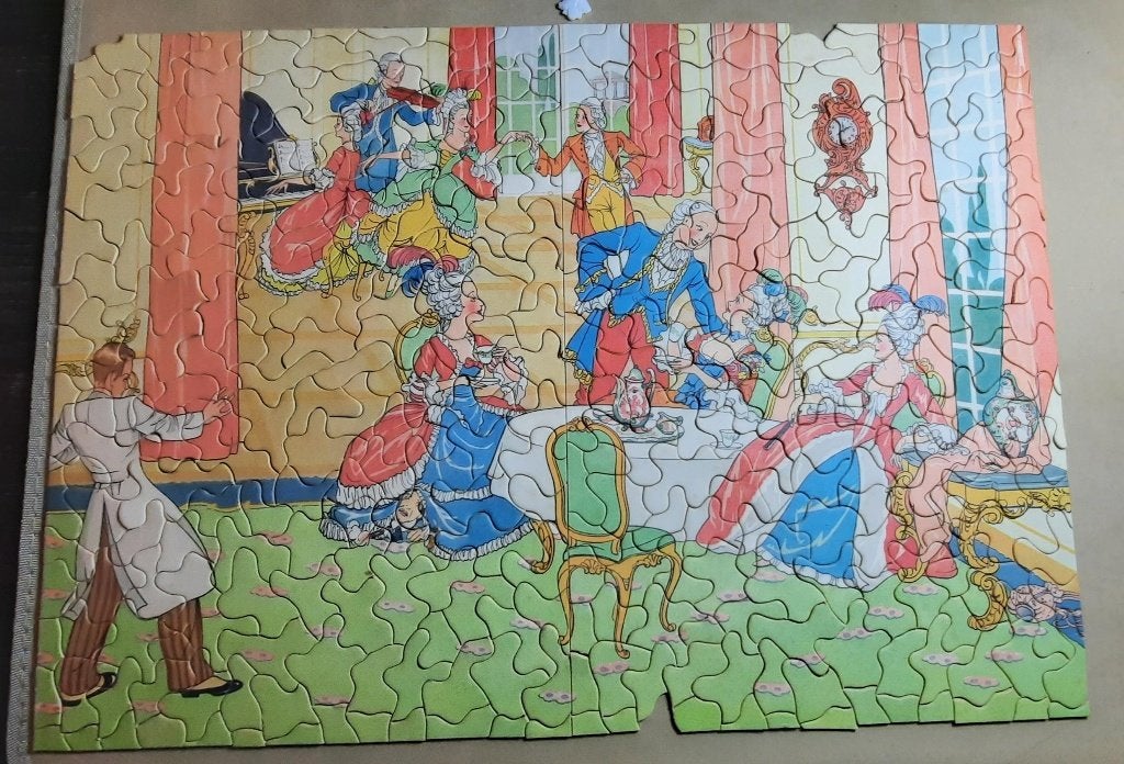 Antieke Mysterie Legpuzzel "Een Rococo Drama" Met boekje, Antiek en Kunst, Ophalen of Verzenden