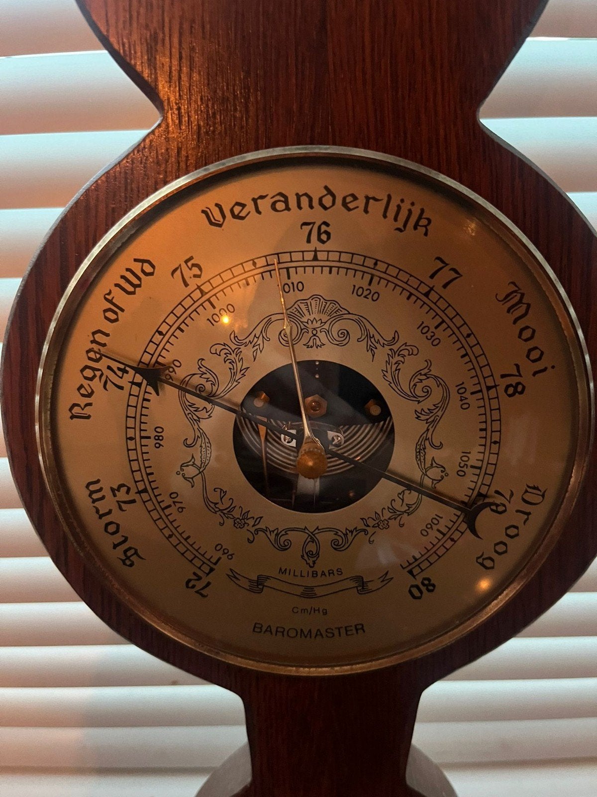 Vintage Barometer/Hygrometer - Hout en Messing, Audio, Tv en Foto, Ophalen of Verzenden, Gebruikt, Barometer